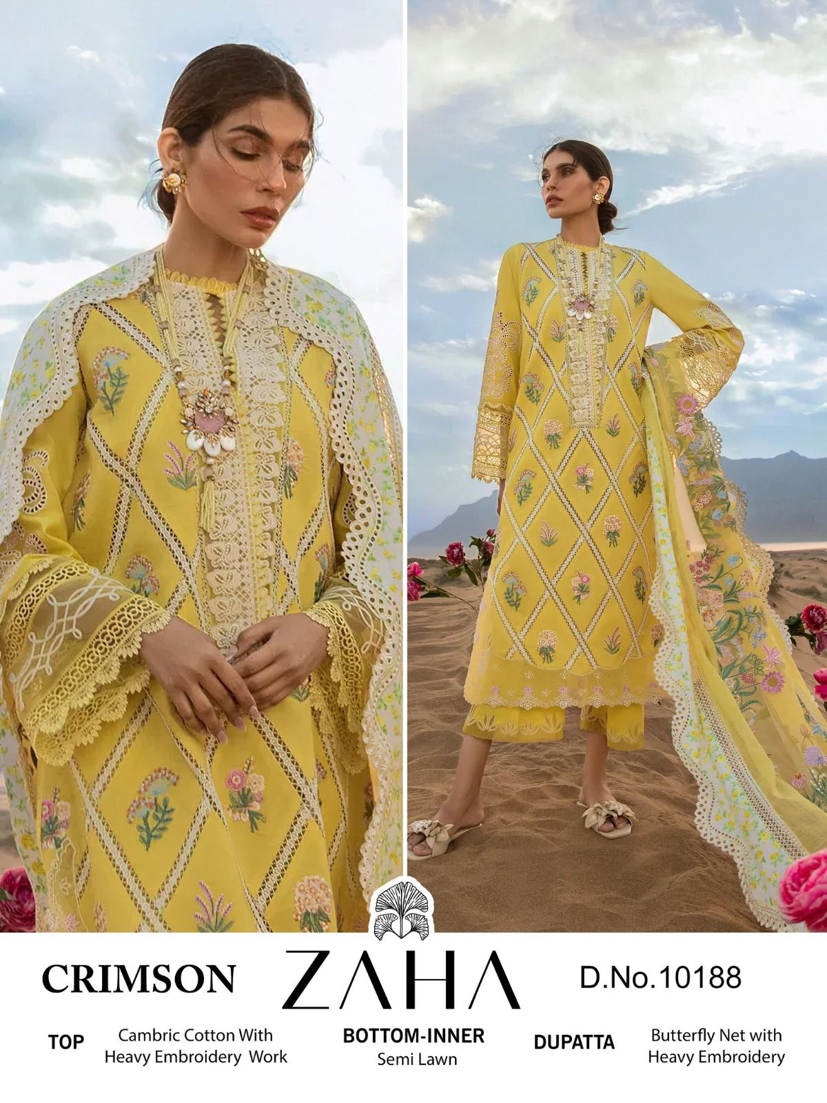 Zaha Crimson Designer Pakistani Suit Collection
